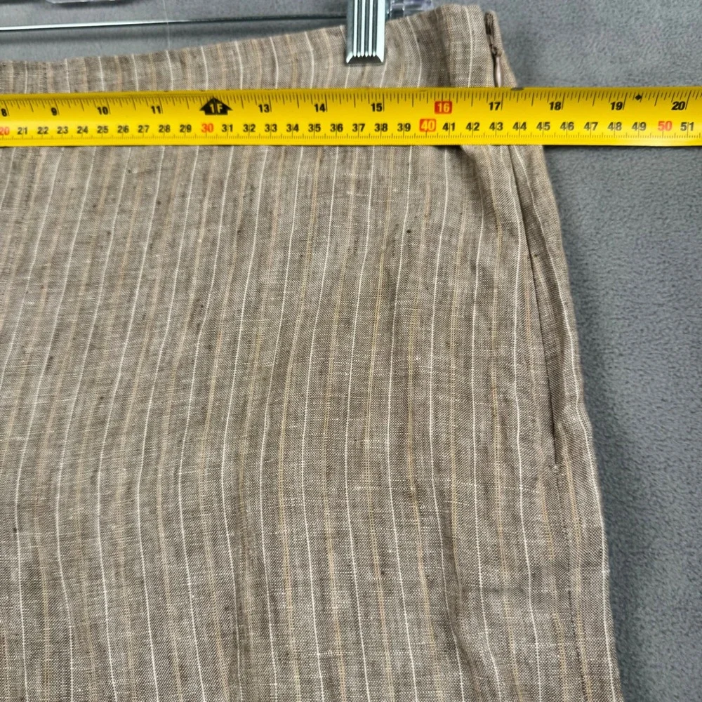 Theory Tan Pinstripe Linen Wide Leg Pants Side Zip‎ Trousers Size 10